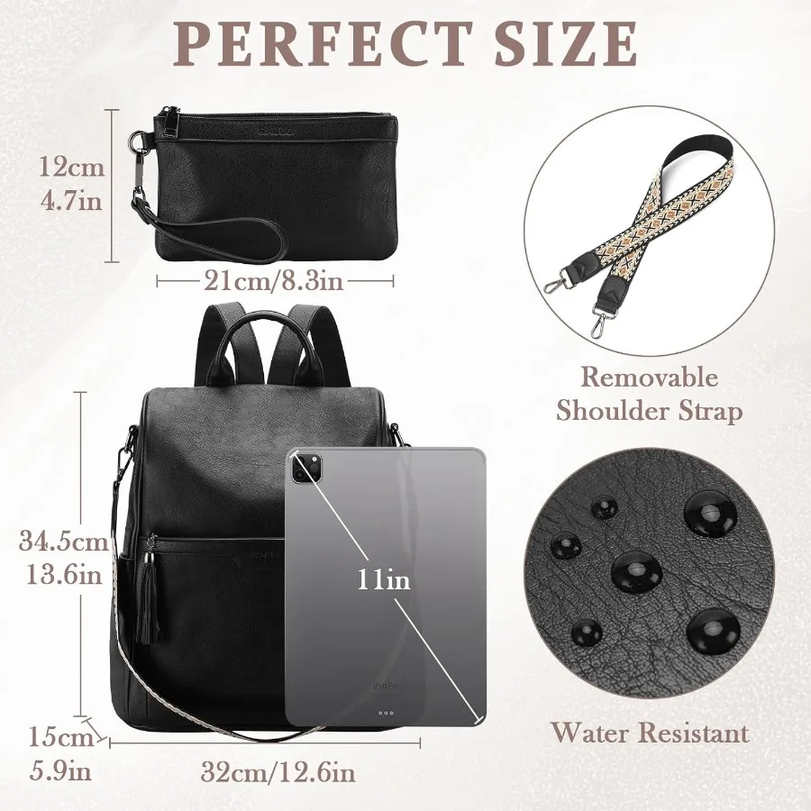 حقيبة ظهر RAVUO مضادة للسرقة للنساء من تصميم Vegen حقيبة كتف للسيدات قابلة للتحويل مع محفظة وجيتار