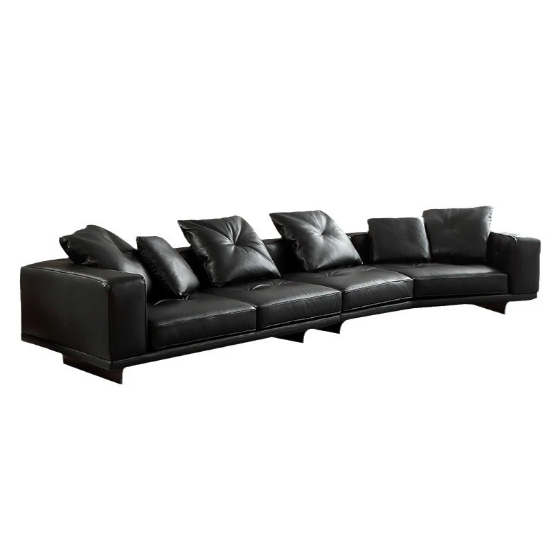 Italian minimalist first-floor cowhide villa living room special-shaped corner leather straight row of three people