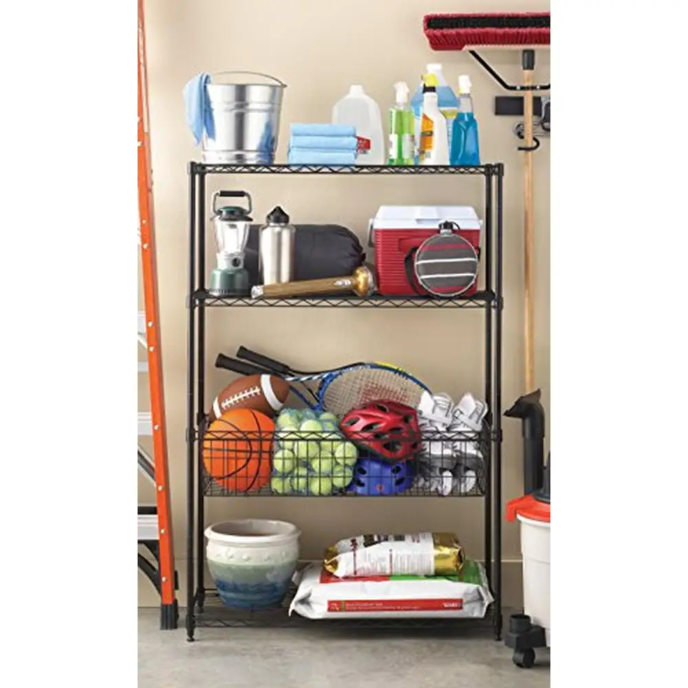 Metal 4-Tier Shelving Unit Organizer with Adjustable Basket Easy Assembly Home Garage Kitchen Pantry 14x36x54 Inch Heavy Duty