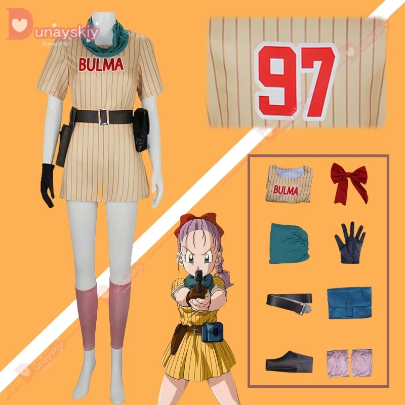 Costumes Cosplay Bulma pour femmes, perruque jaune, robe Anime Py Play, robe rose, tenue de fête d'Halloween et de carnaval