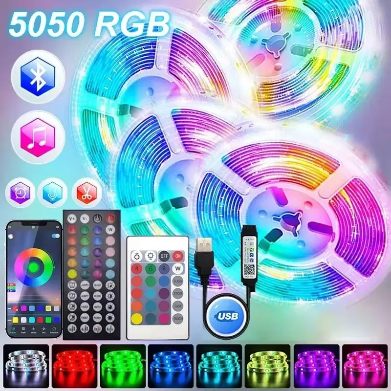 Światła LED do dekoracji pokoju 5050 5V Usb Led Lights Strips 1-30M Bluetooth Rgb Led Tape Ice String Led Bar Lights Plug Diode