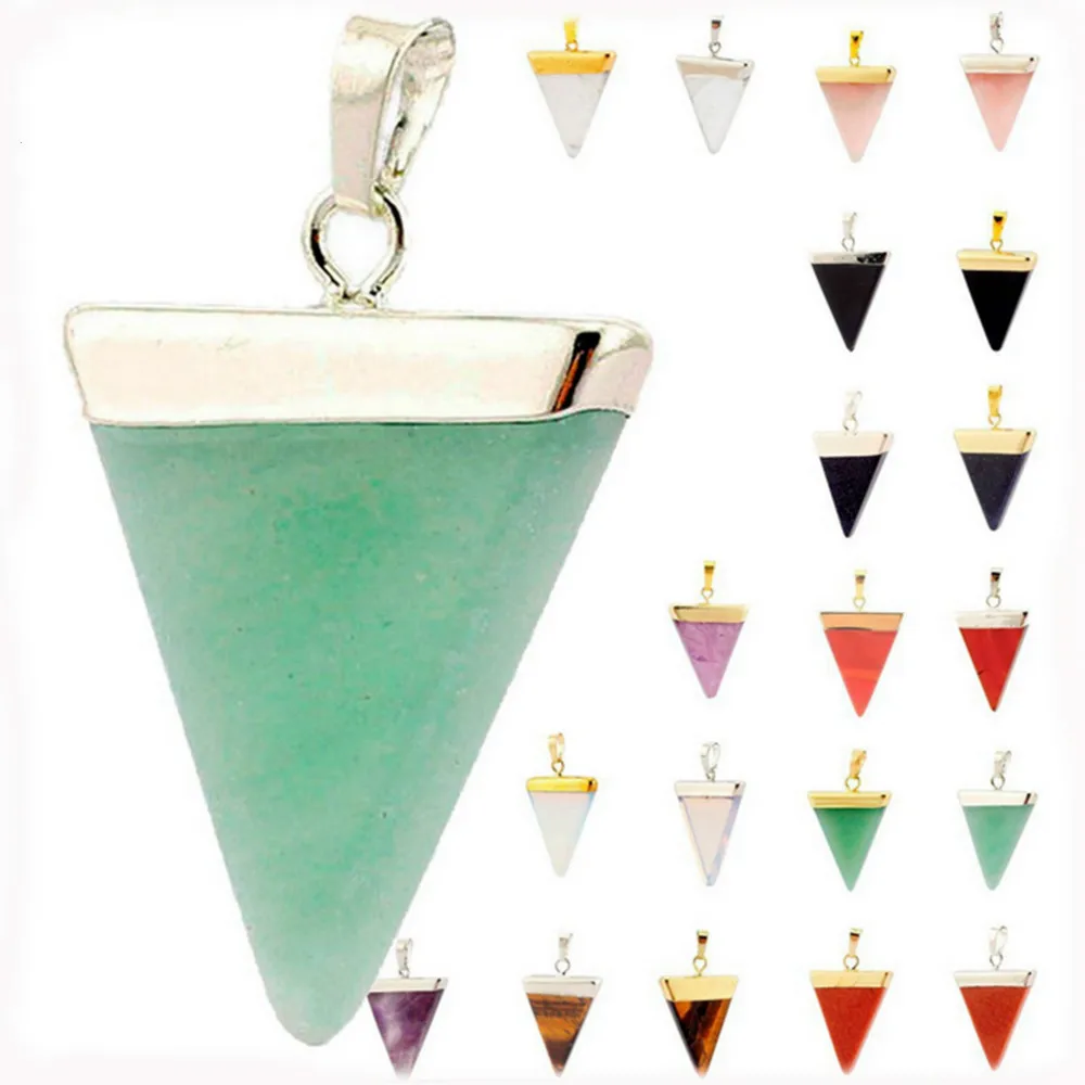 Natural Stone Triangle Necklace Pendant Green Tangling Triangle Pendant Used for Jewelry Making DIY Necklace Jewelry Accessories