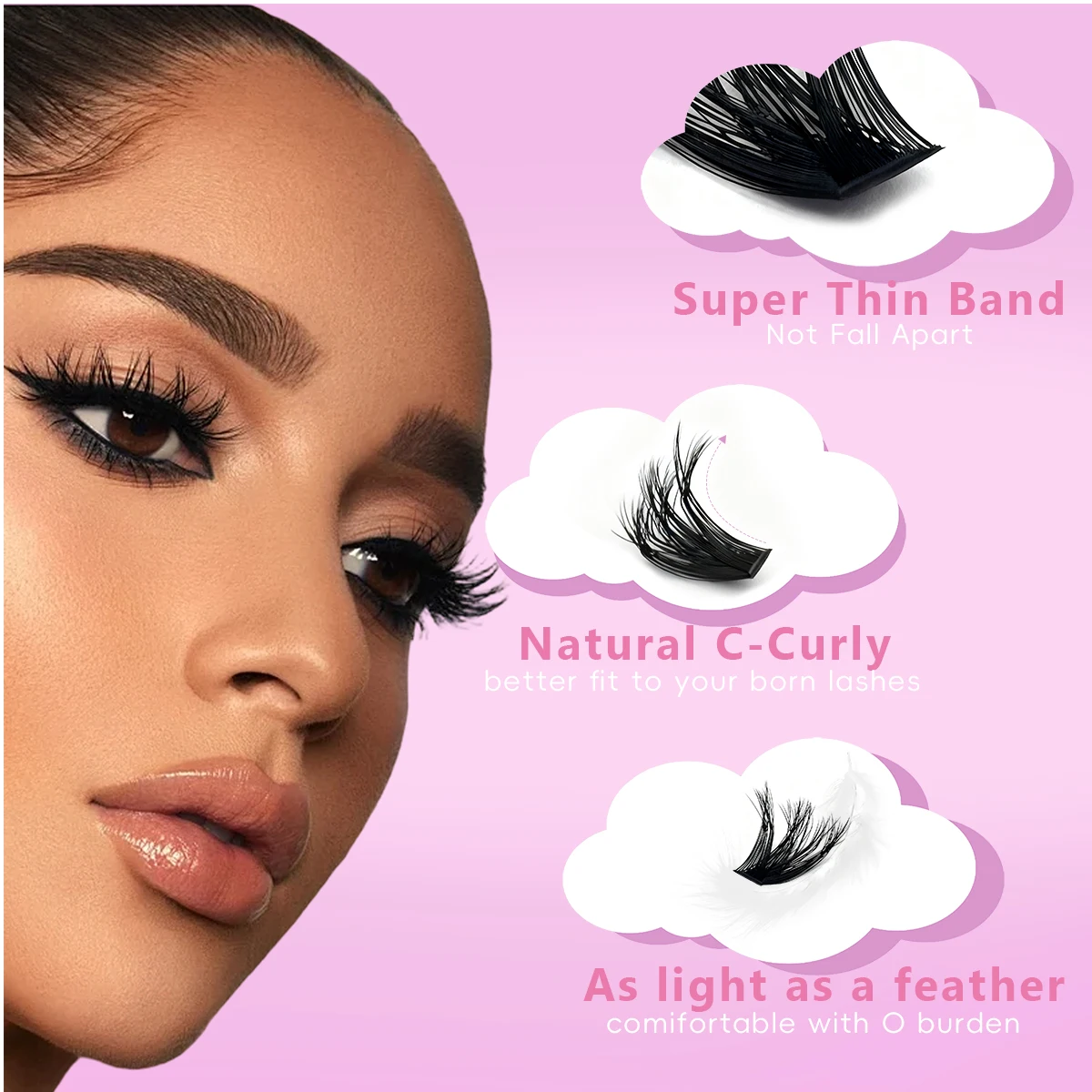 10 rows of 3D false eyelashes, 200 clusters of natural eyelash extensions, makeup tools for fluffy false eyelashes
