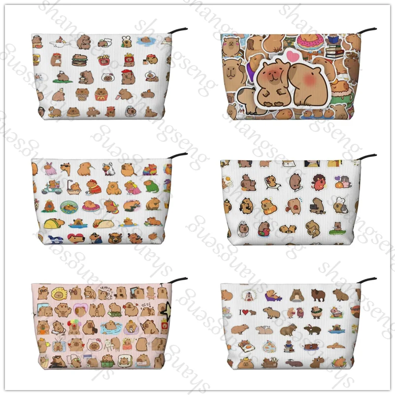 

Capybara cute cartoon Corduroy cosmetic bag portable travel toiletries bag, beauty makeup skin care sundries storage bag