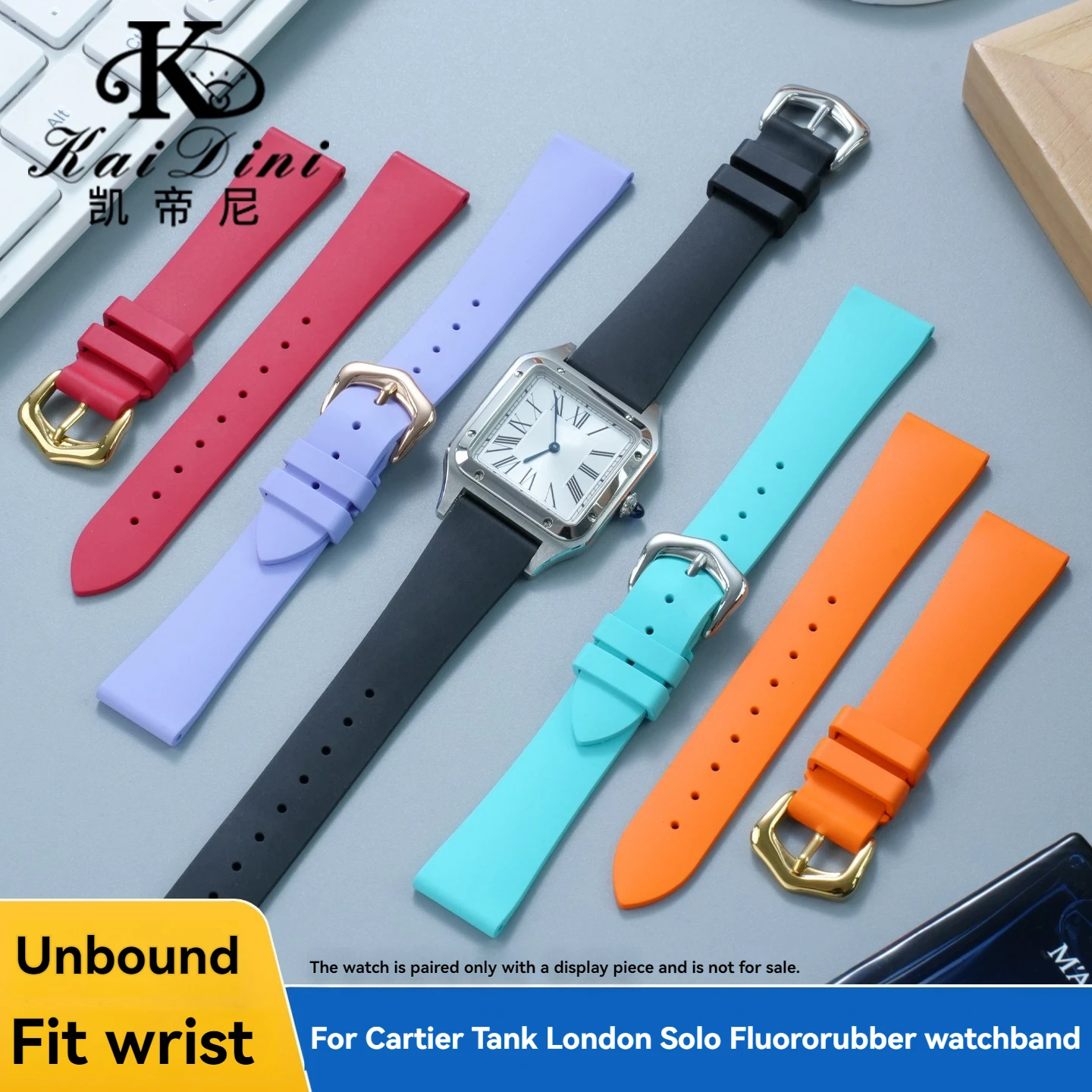 

14mm 15mm 16mm 17mm 18mm fluororubber watchband For Cartier Tank Key London Solo Series FKM rubber Bracelet Men's Women's strap