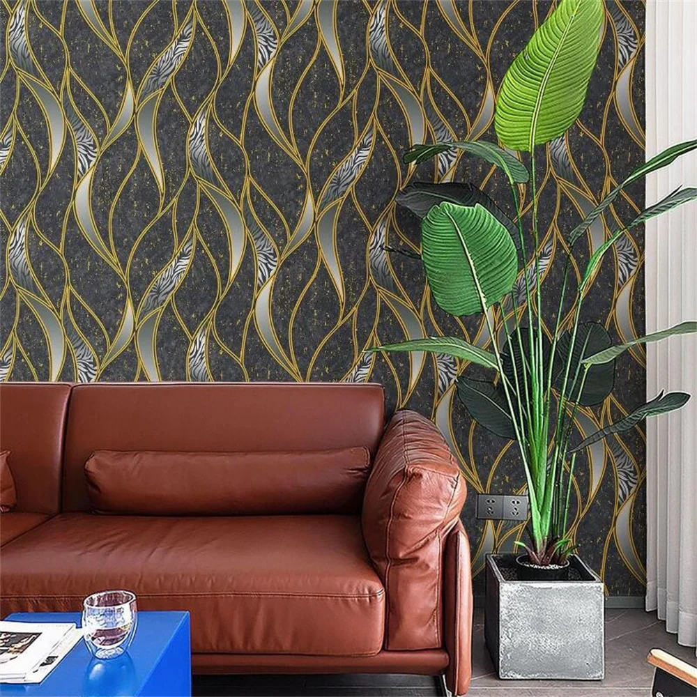 Wavy Striped Wallpaper Living Room Bderoom Background Wall Mural Golden Line Wall Paper Home Decor