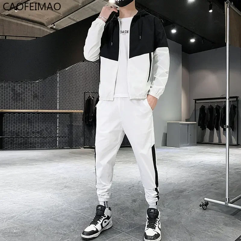 Caofeimao 2025 Men Tracksuit Casual Joggers Hooded Sportswear Jackets and Pants 2 Piece Sets Hip Hop Running Sports Suit