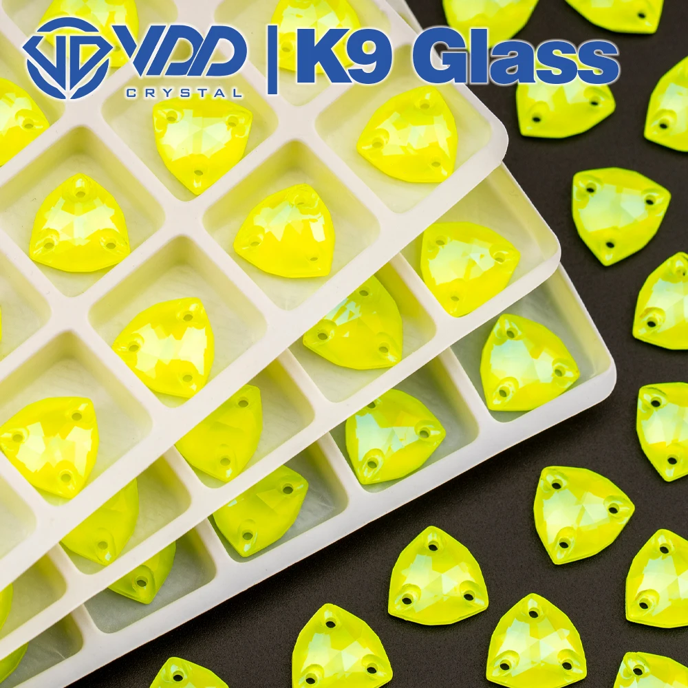VDD Großhandel Neon-Zitronen-Strasssteine in Top-Qualität, K9-Glas, zum Aufnähen, flache Rückseite, in Box verpackt, für DIY-Kleidungsdekoration – Detail 5