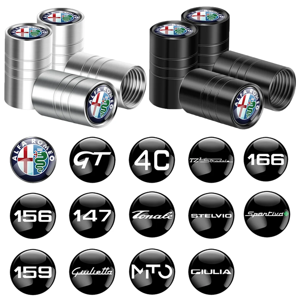 4PCS Metal Car logo styling Wheel Tire Valve Stem Covers Dustproof Caps For Alfa Romeo 156 Stelvio 147 Sportiva Auto Accessories