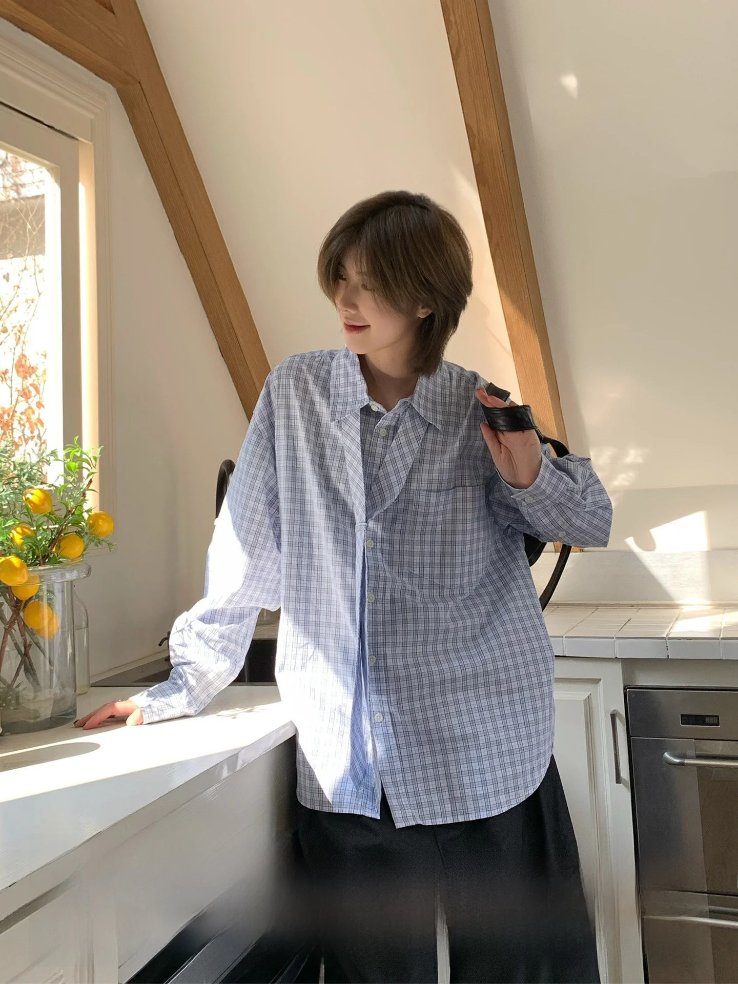 

Рубашка Ja1 из чистого хлопка в клетку со съемным галстуком, универсальная, в нейтральном стиле, для подростков, с длинным рукавом, для женщин