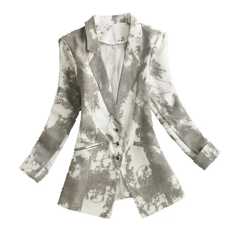 الأزهار طباعة ort المرأة البدلة Jaet الكورية Sle عادية الخصر مقصوص سليم صالح معطف الغربي الربيع الصيف وصول جديد