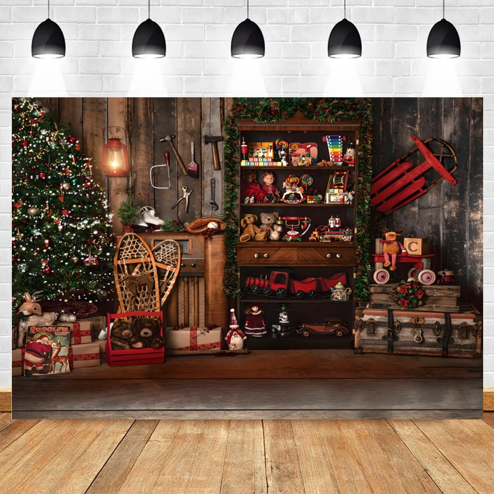 

Christmas Background Toy Shop Gift Xmas Tree Party Baby Family Portrait Photography Backdrop Decor Banner Photostudio Photo Prop