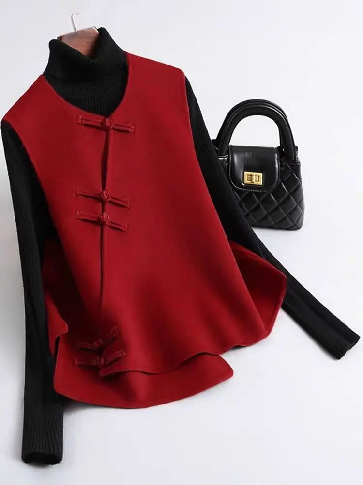 

Новый китайский женский зимний жилет с круглым вырезом, красный, на пуговицах, в традиционном стиле, идеально подходит для празднования Нового года