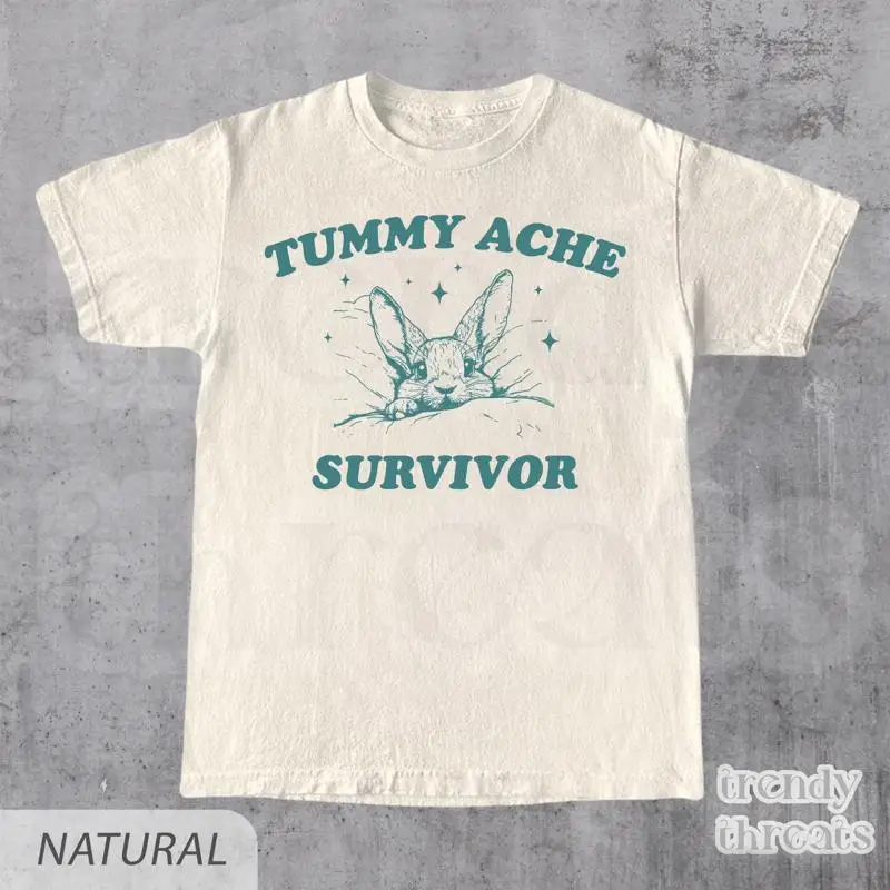 

Футболка Tummy Ache Survivor, забавная футболка Y2K из плотного хлопка, мем, саркастическая для него и для нее