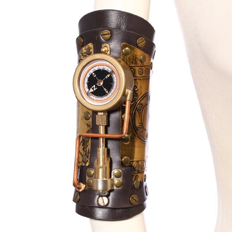 Woman Steampunk Arm Sleeve Cosplay Anime Accessories Armor Gear Mechanical Compass Metal Leather Cosplay Costumes Prop