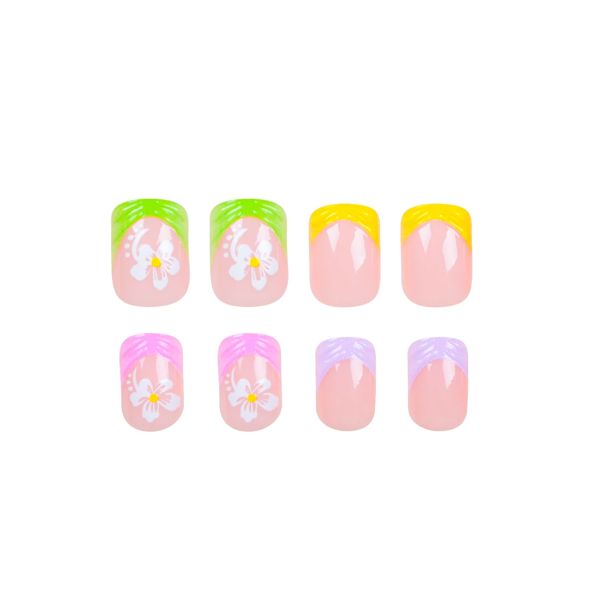 Remendo oval curto do prego, projeto francês, flores brancas, linha transparente 3d, cor 24