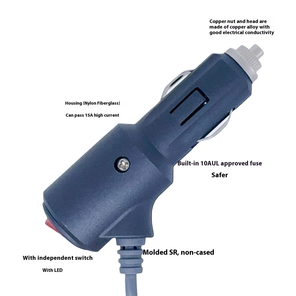 شاحن سيارة صغير مع مفتاح ضوء LED إلى كابل سلك طاقة تيار مستمر يدعم 12-24 فولت 18AWG مصمم خصيصًا 2 م/3 م/5 م