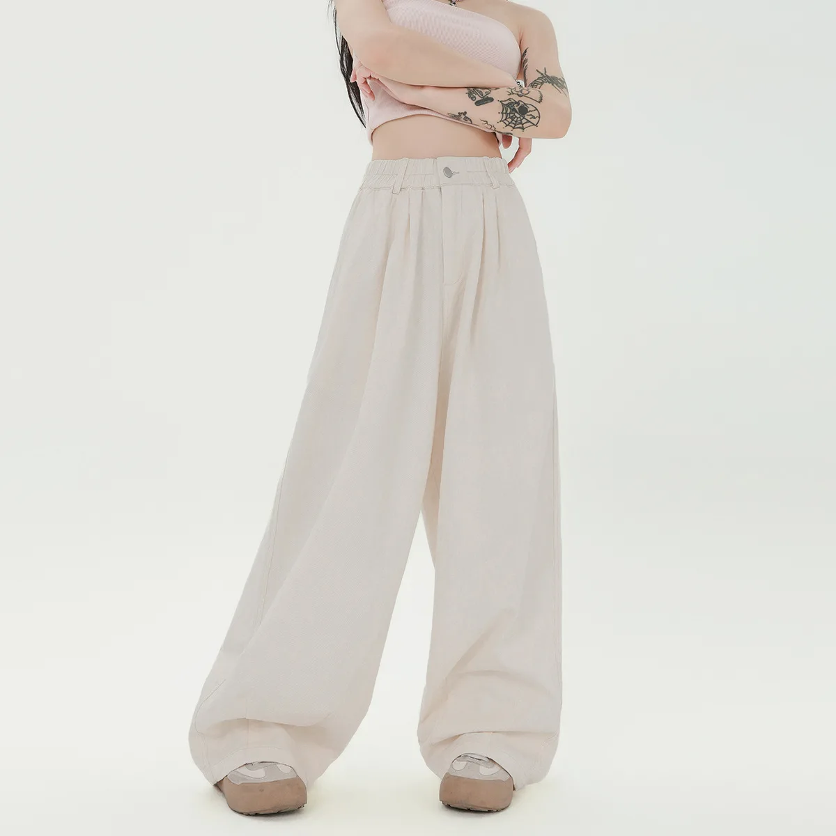 OR FL Simple Advanced Feeling Cleanfit Drooping Sensation 97 Cotton Women Slacks Suit Pants High Waist Wide Leg Pants Y2k Women