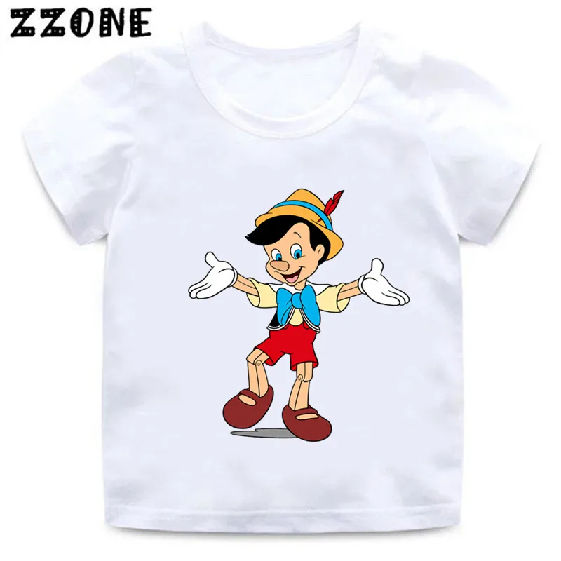 Camiseta de manga curta com pinóquio dos desenhos animados para crianças, roupas engraçadas e engraçadas para meninas e meninos, venda especial, ooo5532