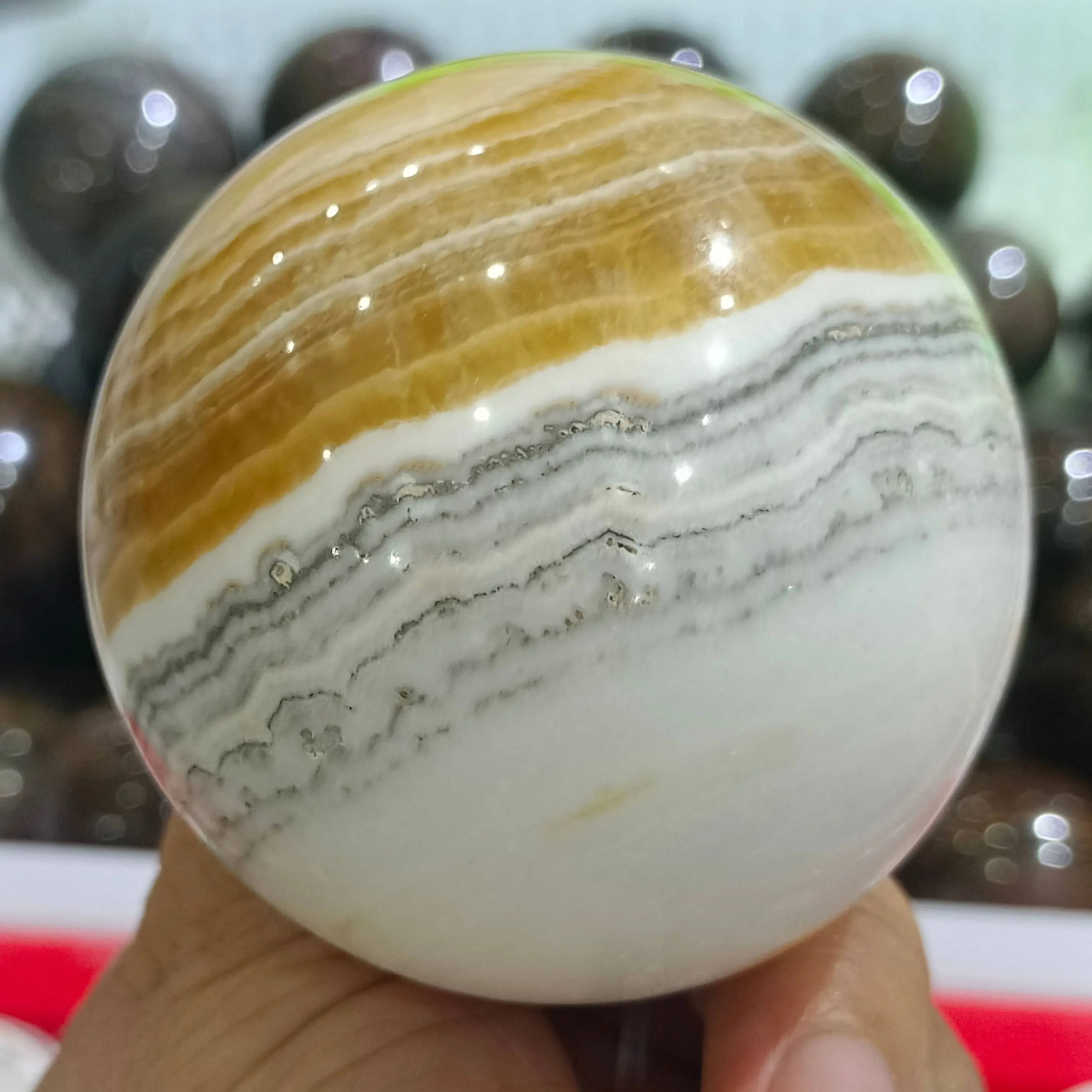 Natural Scenery Calcite Ball Hand Polished Crystal Energy Healing Home Office Decoration Craft Gifts Mineral Ornaments