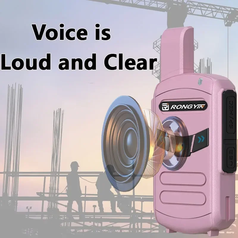 RongYin A5 Walkie Talkie Pink Radio UHF 400-470Mhz Long Range 16CH USB-C Charging Wireless Frequency Copy Mini Kid Two Way Radio