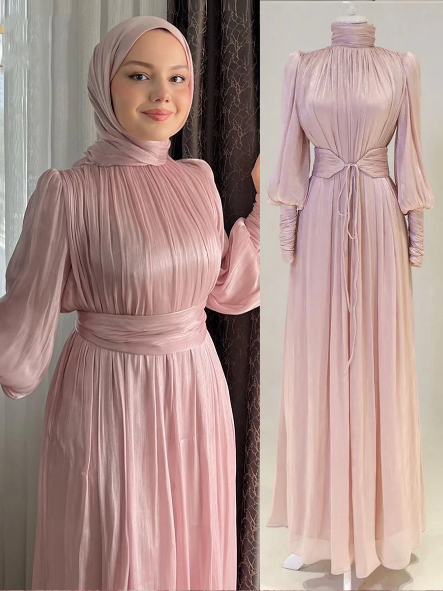 

Eid Women Party Dress Abaya Muslim Silky Jalabiya Ramadan Vestidos Largos Dresses Arab Long Robe Morocco Dubai Kaftan Elegant