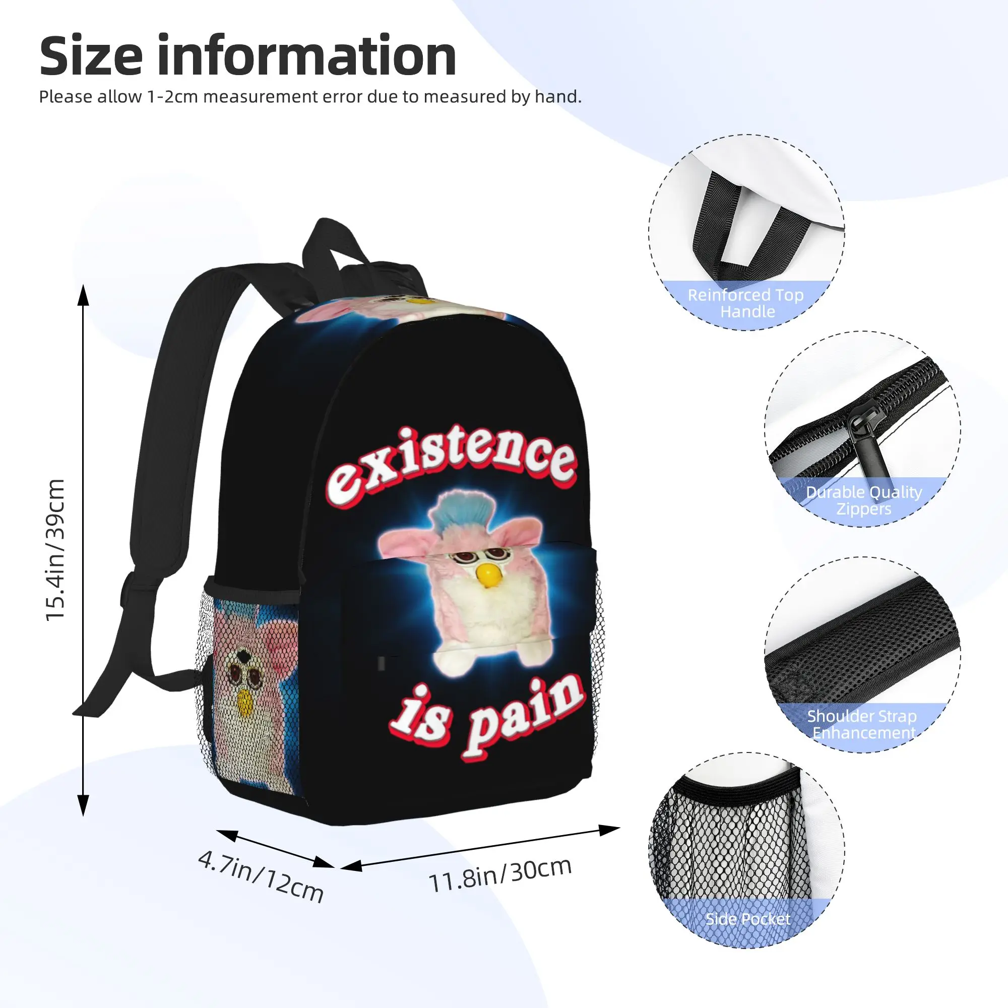 Furby Existence is Pain Backpack Hot Sale Daypack Large Capacity Boys Girls BookBag Shoulder Bags for Men Women School Bag