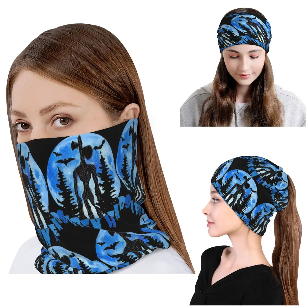 

Cartoon Horror Creepypasta Siren Head Bandana Neck Gaiter Wrap Scarf Multi-use Headband Beanies Hat for Men Women Adult