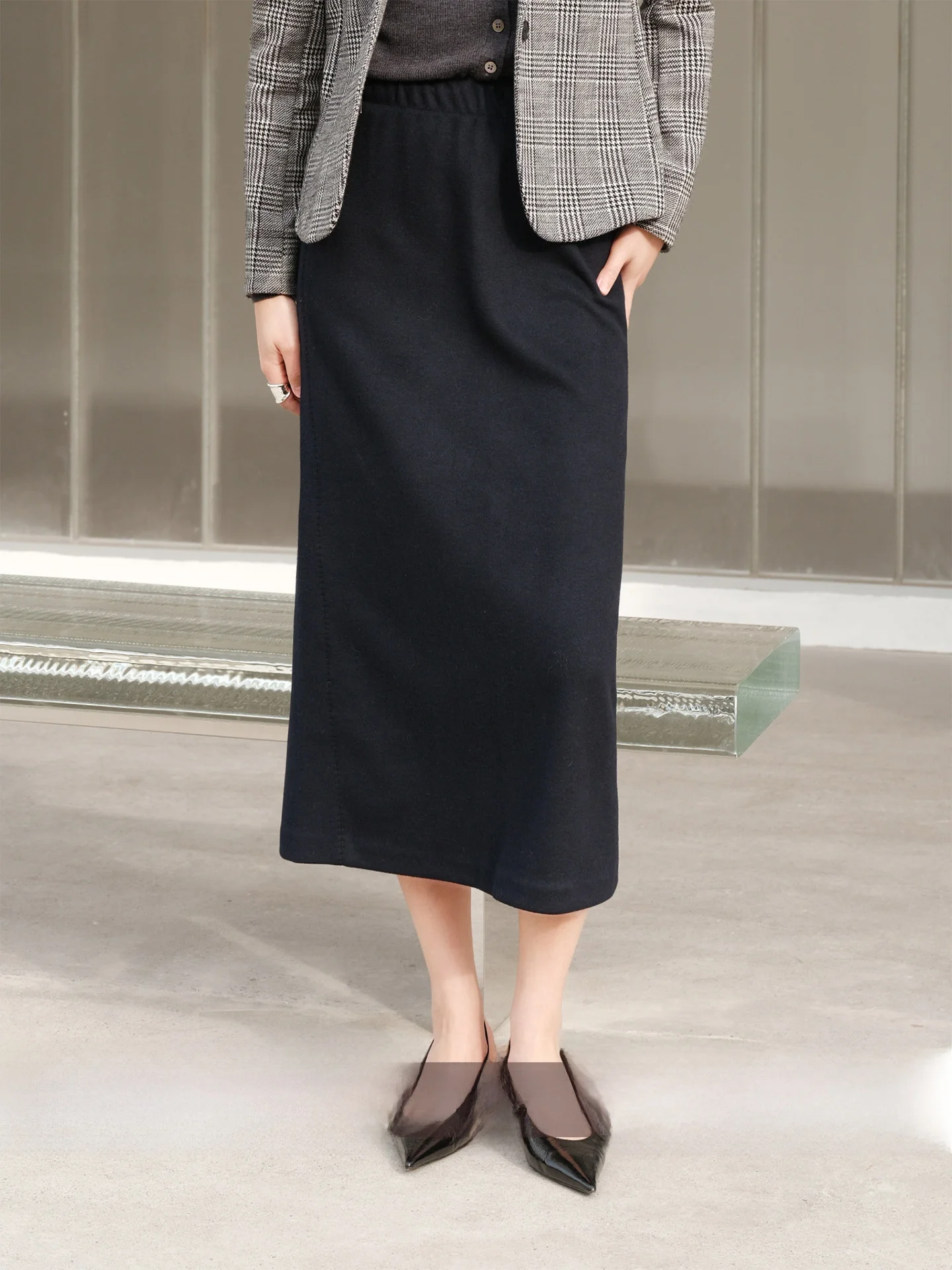 

Юбка миди Zhimei Rihuo из ацетатной шерсти с эластичным поясом, прямого кроя, однотонная, элегантная, для офиса, женская