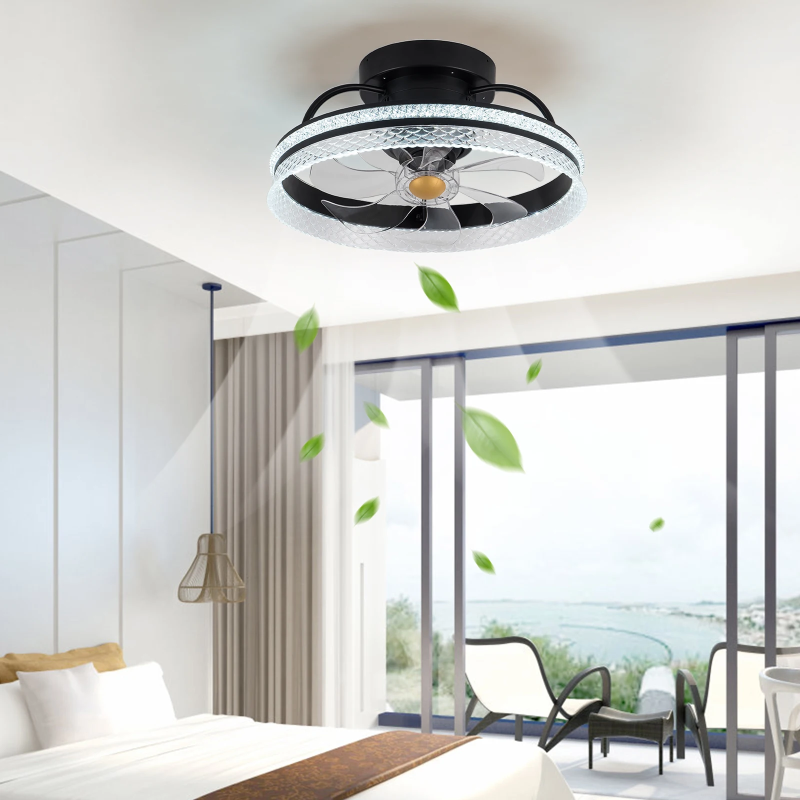 

18.9-Inch Fan Pendant - Tri Color Light Variable Frequency Band Remote Control