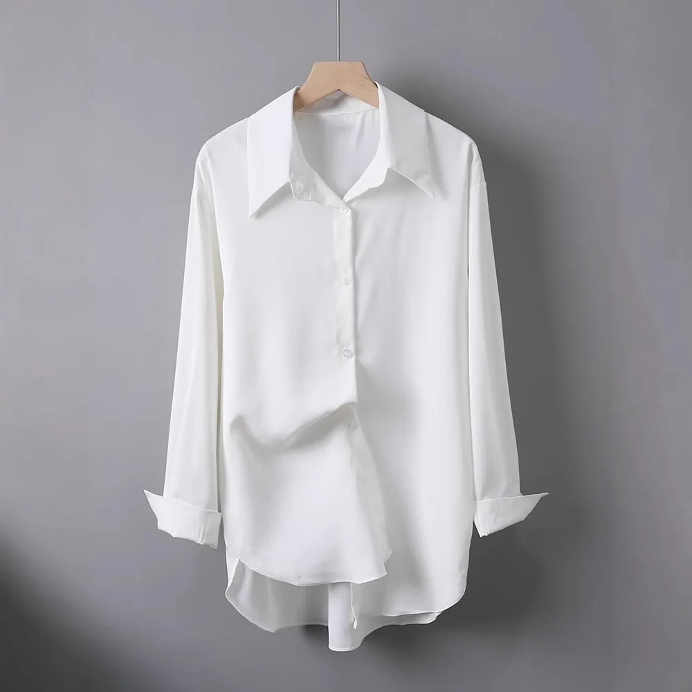 ربيع الخريف الشيفون قميص المرأة الجديدة طويلة الأكمام منتصف طول متعددة الأغراض قميص فضفاض كبير الحجم المرأة قاعدة