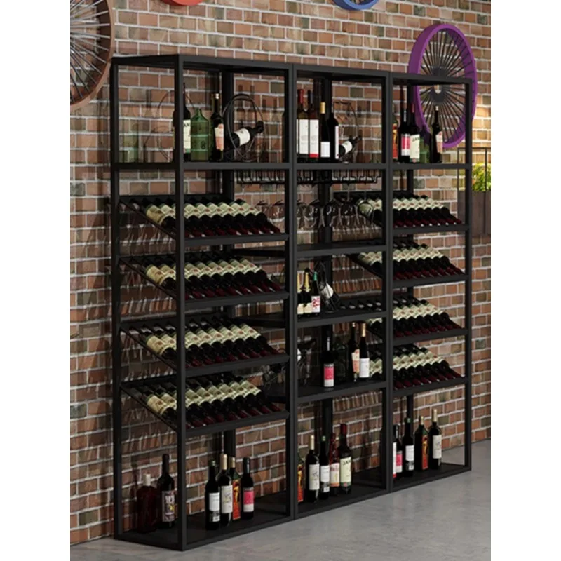 Bar floor-to-ceiling wine cabinet red wine storage, display  retro European wrought iron wine rack