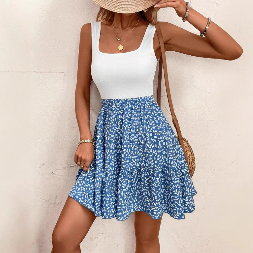 2025 robe d'été décontracté robe d'été florale sans manches Vintage Patchwork Mini débardeur Boho plage t-shirt robes pour les femmes