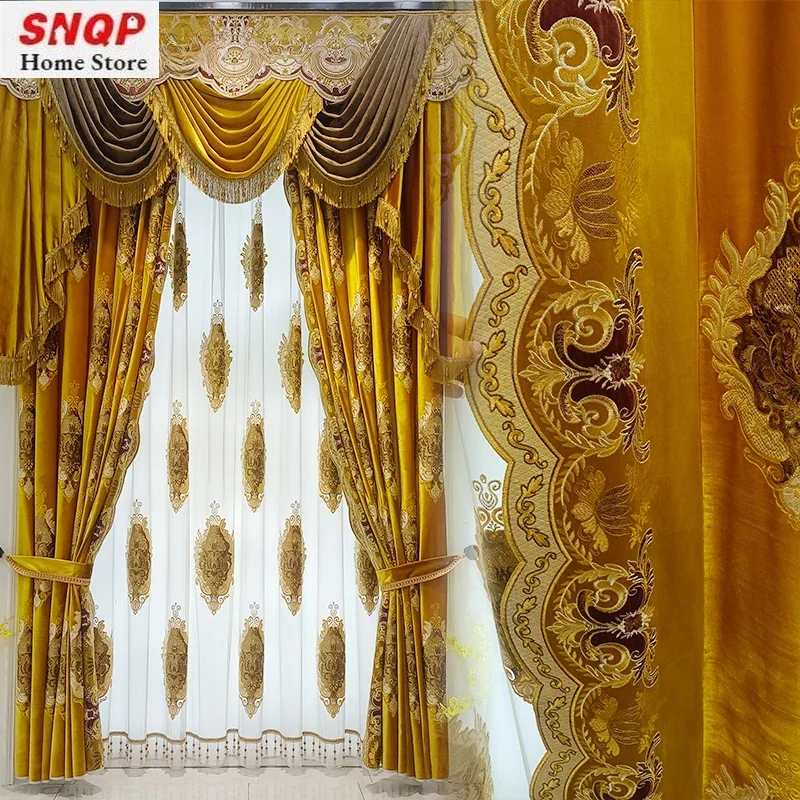 

Palace Style Luxury Atmosphere Retro European Style Thick Velvet Embroidery Curtains for Living Room Bedroom Dining Custom Size