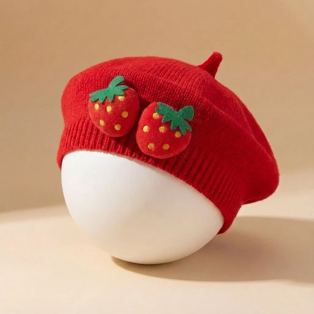 

New Spring Baby Beret 0-12M Sweet Strawberry Infant Girls Knit Hat Cute Warm Toddler Stylish Hat