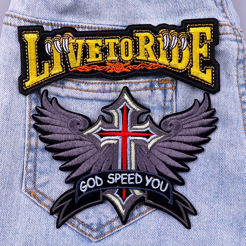 Heart Skull Iron On Patches For Clothing Apparel Tiger Embroidered Patches On Clothes Motorcycle Biker Stripes Wolf Badges Patch