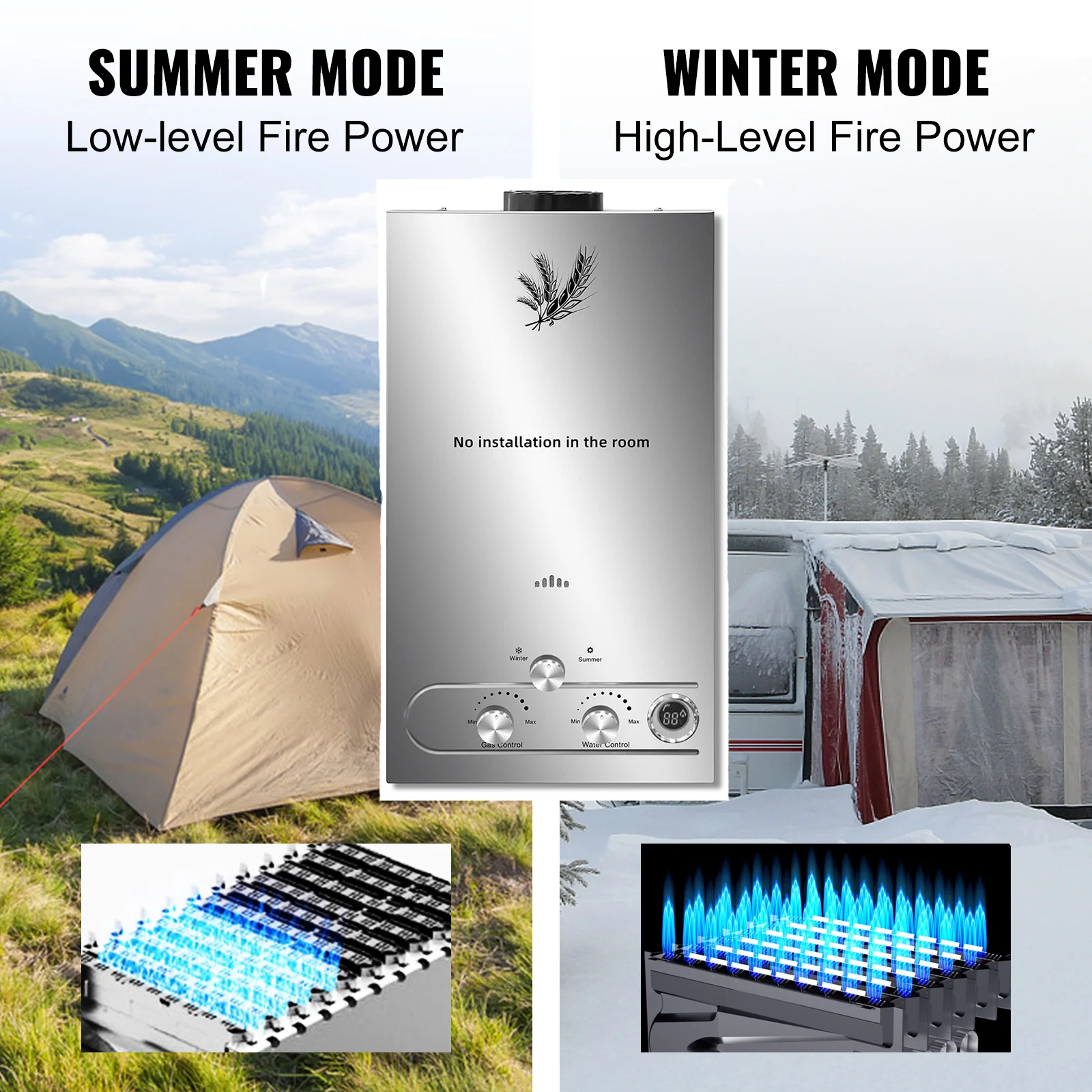 SIHAO LPG Propane Tankless Instant Gas Water Heater 6L-18L Stainless Steel Body Low Water Pressure Start Constant Temp Boiler with Shower Head Kit for Apartment RV Off-Grid