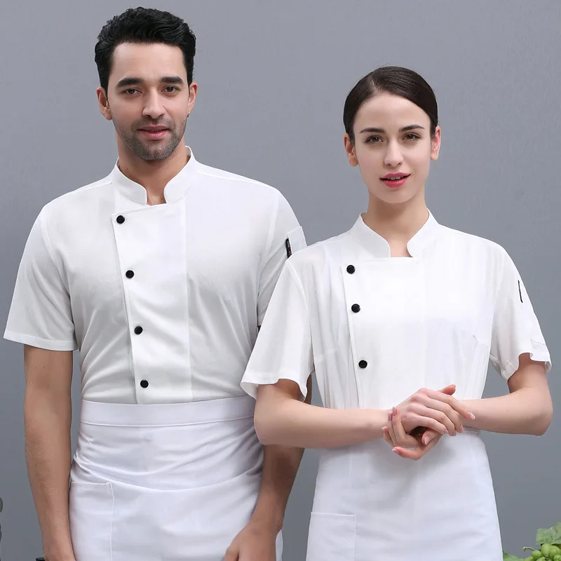 Wholesale Supply Chef Short Sleeve Dining Restaurant Kitchen Work Clothes Mesh Breathable Thin Canteen Staff Uniform