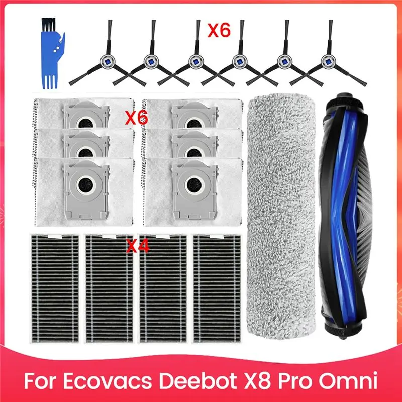 kycor製：ecovacs-deebot-x8-pro-omni用交換部品セット。メインブラシ、サイドブラシ、hepaフィルター、ダストバッグ、交換用アクセサリー。