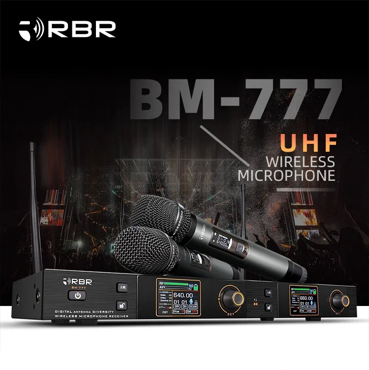 Professional bm777 uhf digital karaoke wireless microphone system with auto mute handheld