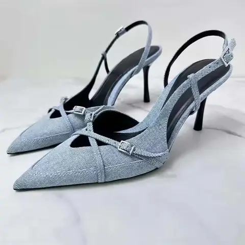 Eilyken Gatustil Spänne Rem Kvinnor Pumps Spetsig Tå Tunna Höga Klackar Bankett Slingback Festskor Zapatos De Mujer 12 best sales Doris Fanny skor - №10