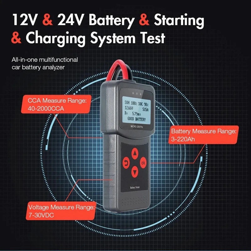 12V MICRO-200 PRO Car Battery Tester Digital AGM EFB Gel Automotive 40-2000 CCA Battery Load Charging System Diagnostic Analyzer