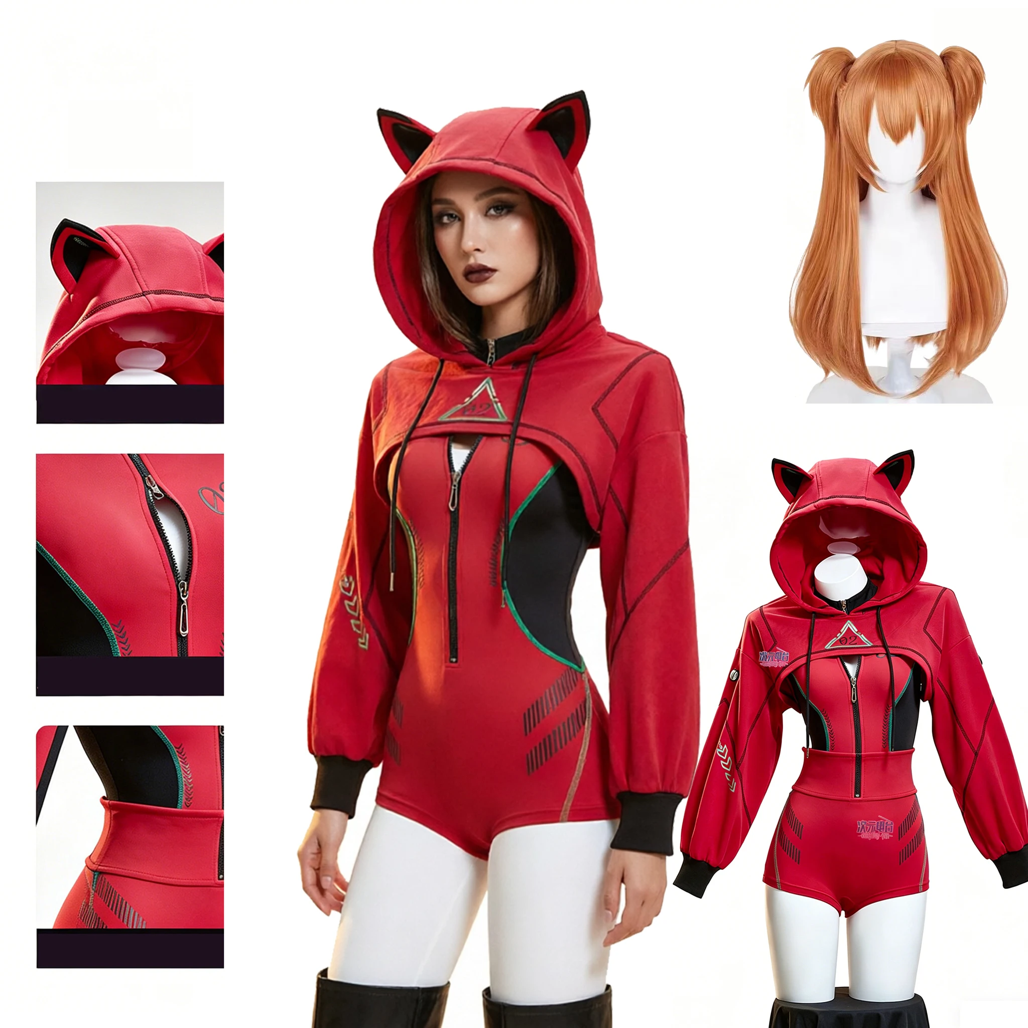 

Anime Asuka Langley Soryu Cosplay Costume Wig Functional Style Sport Uniform Sportswear Halloween Carnival Party Women Clothe