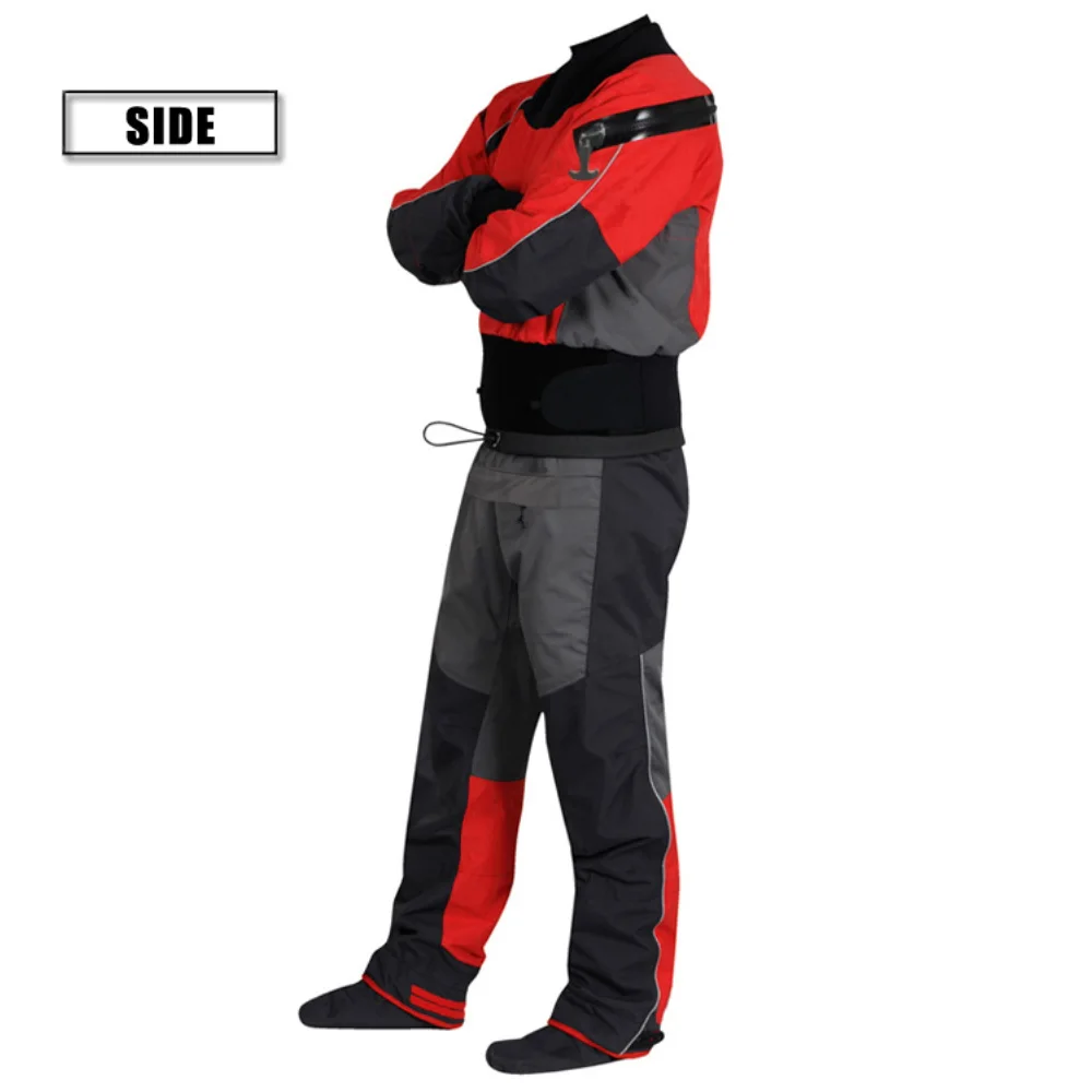 Men's kayaking drysuit, 3-layer waterproof fabric, drysuit with latex at neck and wrists, adjustable cuffs at waist