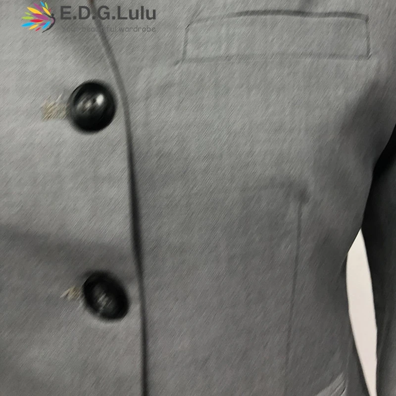 EDGLuLu Женский комплект из двух предметов с воротником-стойкой, однобортный короткий топ + длинная юбка с высокой талией, серый костюм, шикарный женский наряд 1026