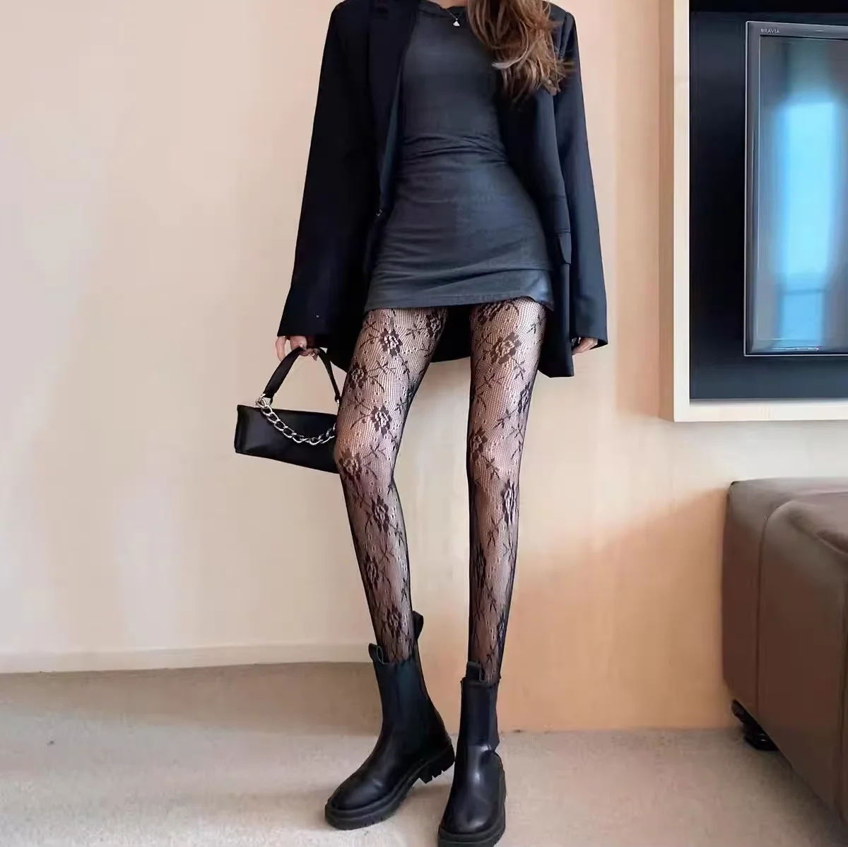 Netzstrümpfe Sexy Hot Girl Hollow Floral Butterfly Glänzende weiße Strumpfhosen Frau Punk Nachtclub Schwarz Sexy Strümpfe