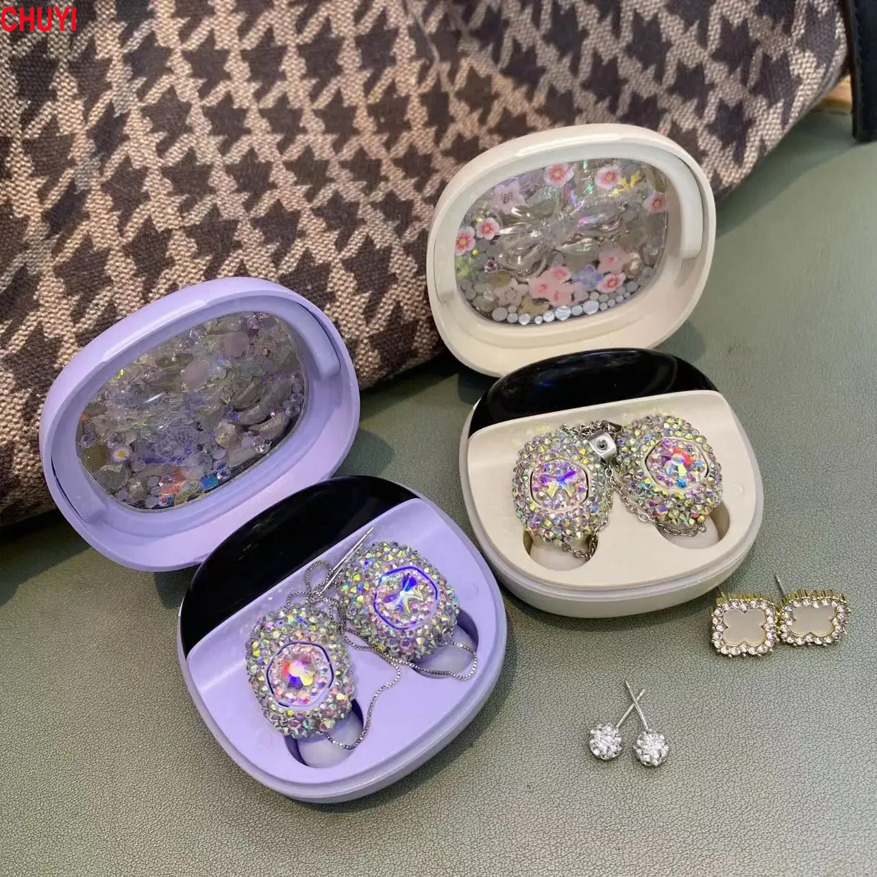 الماس سماعات بلوتوث بلوتوث 5.3 شاشة عرض الطاقة نقية اليدوية الماس البطانة الفتيات سماعات لاسلكية اللمس الذكي #5