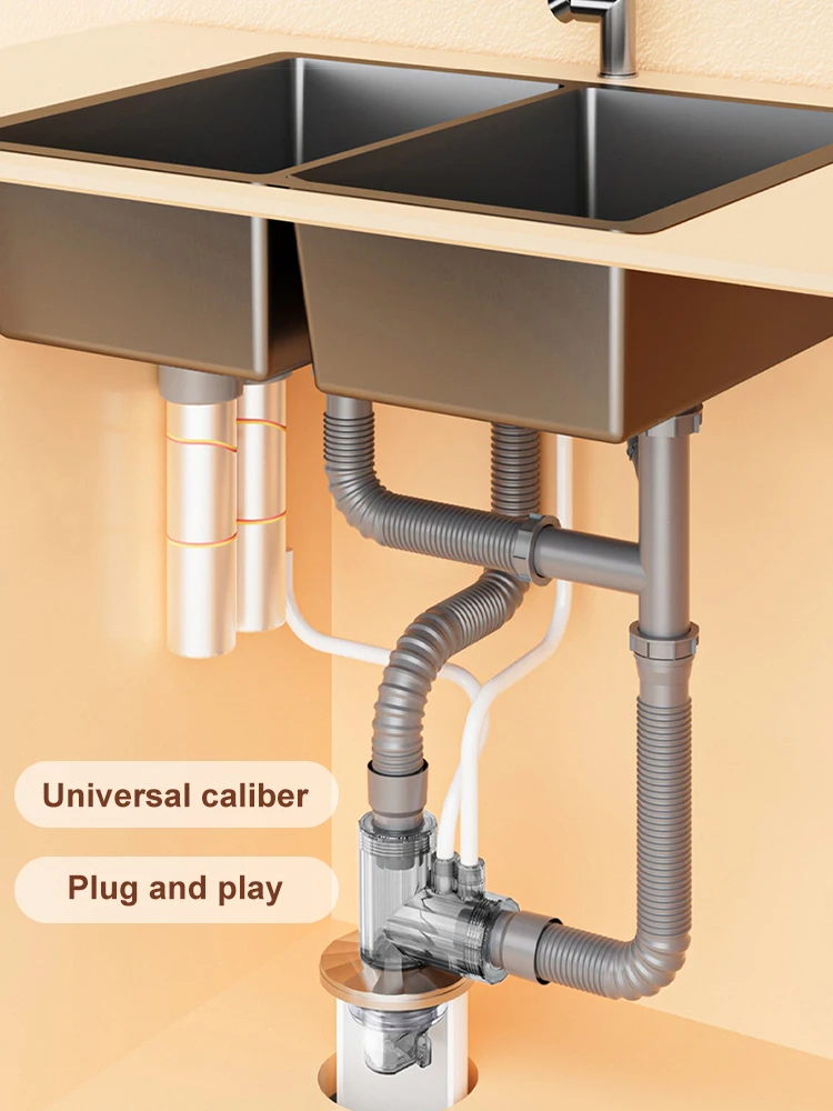 Tali pengering mesin cuci, pipa drainase dapur, Filter sambungan 3 arah, drainase mesin cuci piring, Distributor air multifungsi