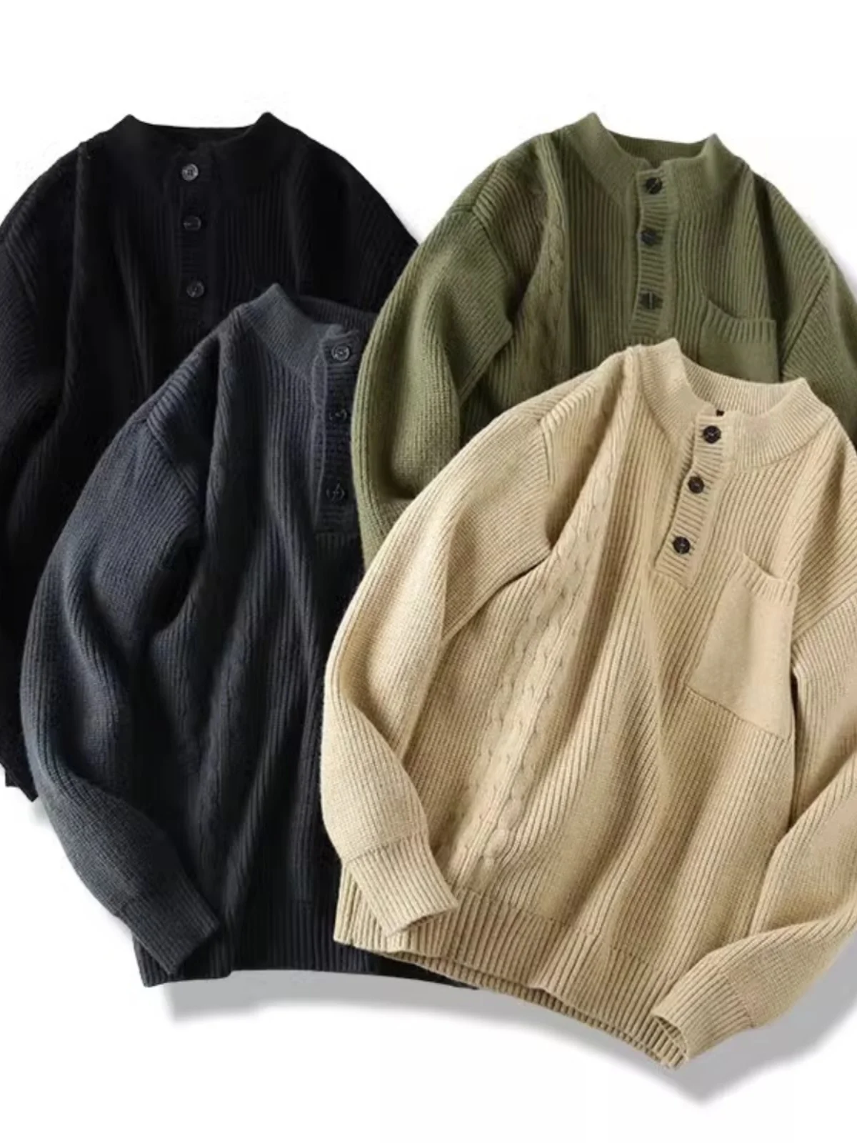 

Retro Heavyweight Knitted Sweater Soft Fine Loose Men's Autumn Winter f High Collar Long Sve Busin Casual Pure Color