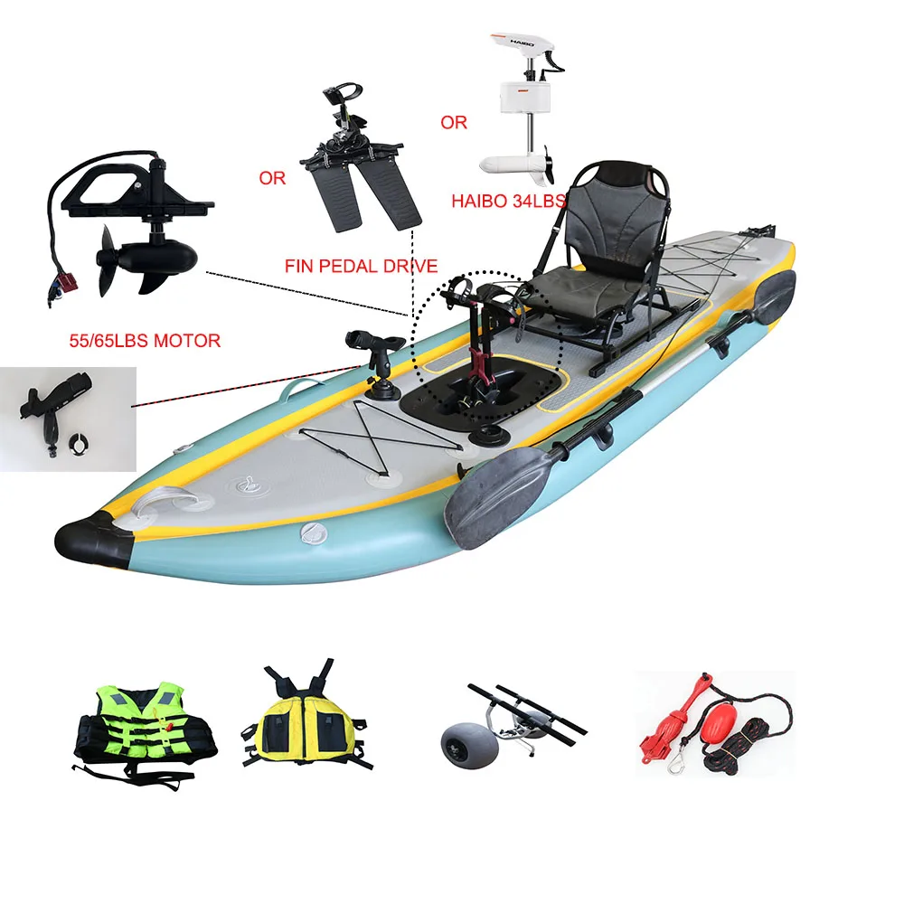 Pedal Propulsion Foldable Inflatable PVC Sit-On-Top Fishing Kayak 3.6m For Rivers And Sea Fishing 1 Person Capacity Eco-Friendly